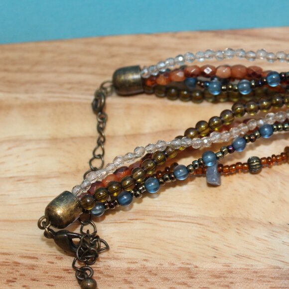 Vintage Avon SP Multistrand Bead Adjustable Necklace Enamel Rhinestone Pendant - Picture 5 of 6